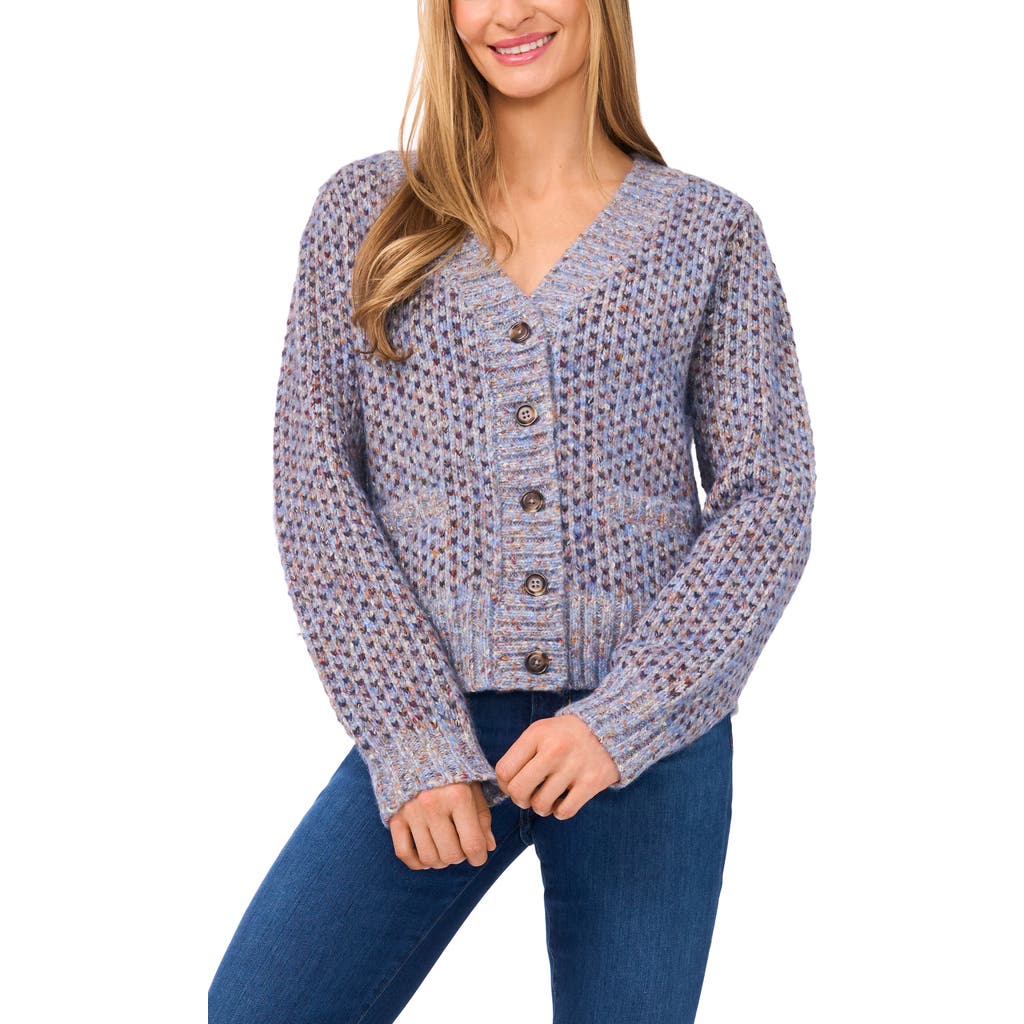 Cece Tuck Stitch Grandpa Button-up Cardigan In Purple
