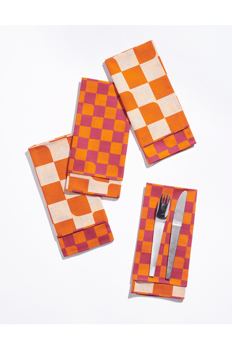 Checker Dinner Napkins - High Season Set of 4, Main, color, SUNRISE