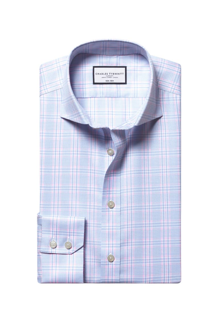Non-Iron Twill Prince of Wales Shirt, Alternate, color, Sky Blue