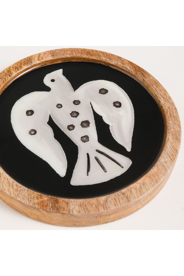 Mango Tree Tray and Coaster 3 Pcs Set, Alternate, color, Black-Yellow-Beige