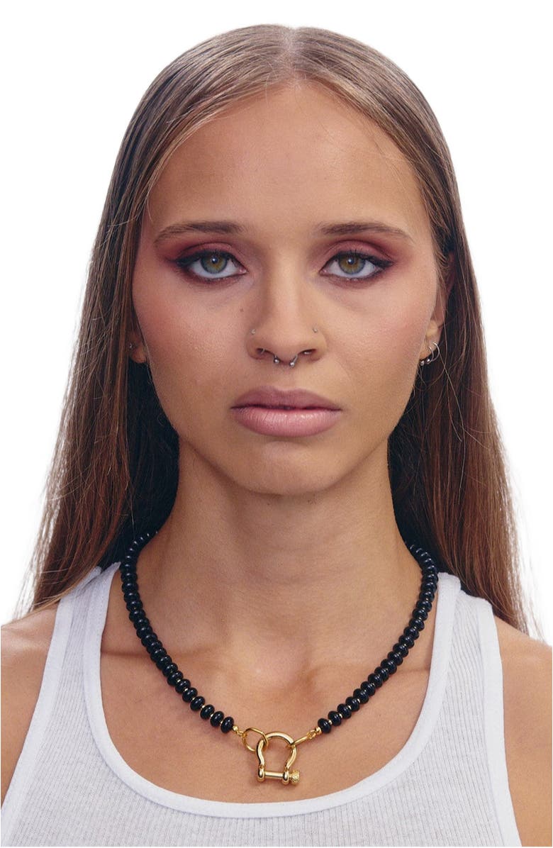 SHOP SPICY DAN Alfie Black Onyx Gold Beaded Necklace, Alternate, color, 