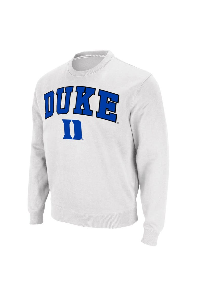 Men's Colosseum White Duke Blue Devils Arch & Logo Pullover Sweatshirt, Alternate, color, White