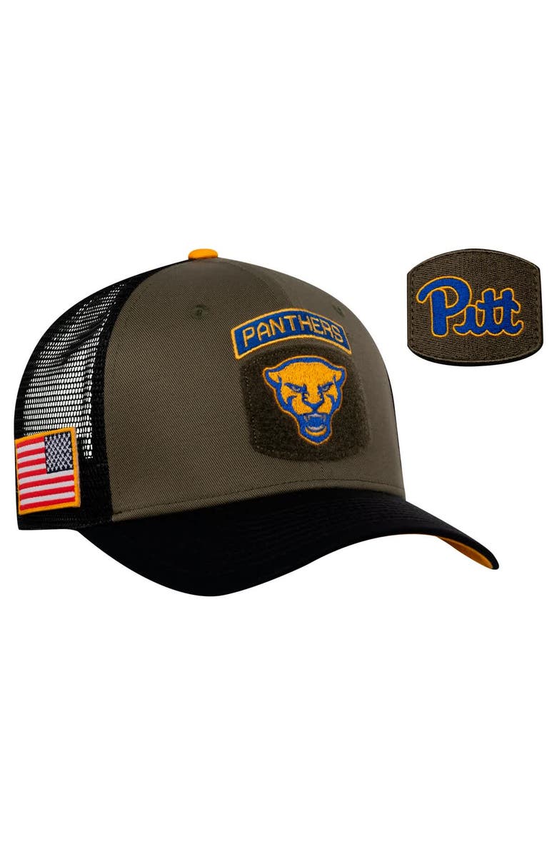Nike Men's Nike Olive/Black Pitt Panthers Military Appreciation Trucker Adjustable Hat, Main, color,