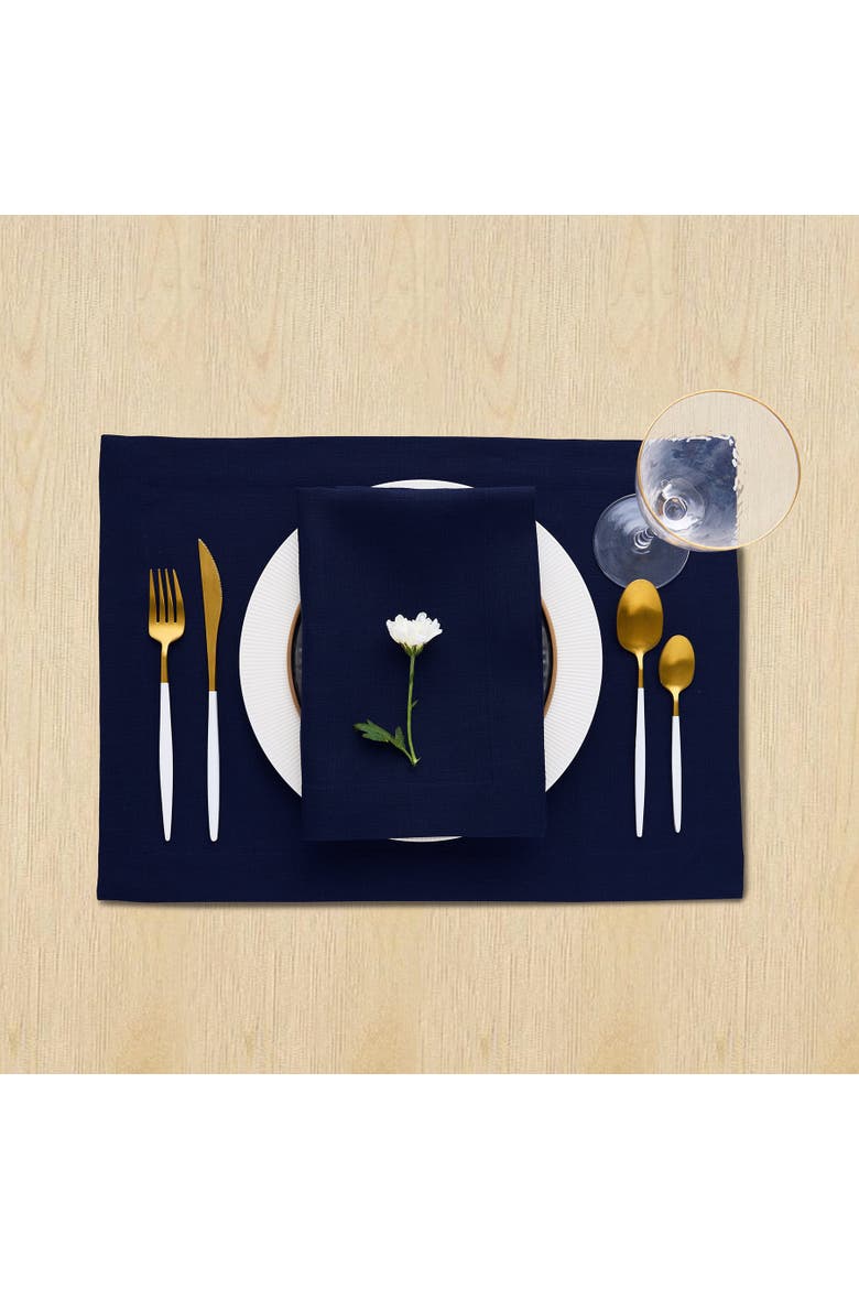 Linen Placemats Set of 4, 14 x 19" - Fete, Alternate, color, Navy