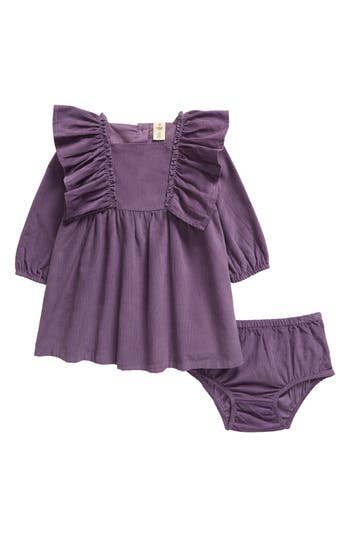 Tucker + Tate Cotton Corduroy Ruffle Dress & Bloomers In Purple Montana