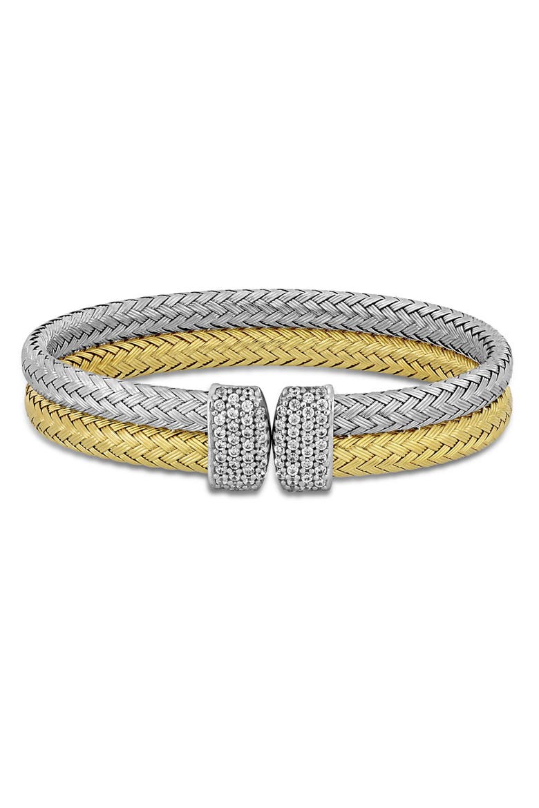 Cubic Zirconia Double Row Bangle, Main, color, White & Yellow Plated Silver