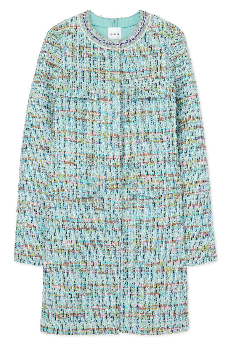 Gauzy Multiyarn Metallic Tweed Long Jacket, Alternate, color, SEAFOAM/ ECRU MULTI