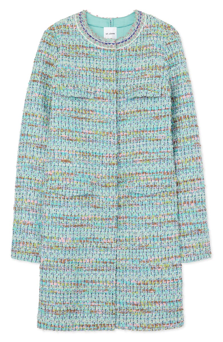 ST. JOHN Gauzy Multiyarn Metallic Tweed Long Jacket, Alternate, color, 