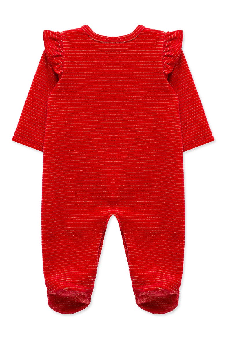 Festive Stripe Velour Footie, Alternate, color, RED