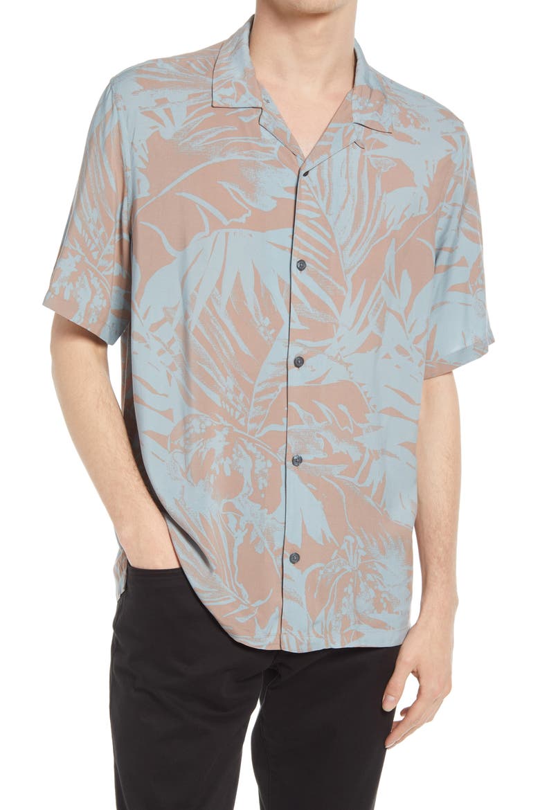 Lanai Floral Relaxed Fit Short Sleeve Button-Up Camp Shirt, Main, color, PINK