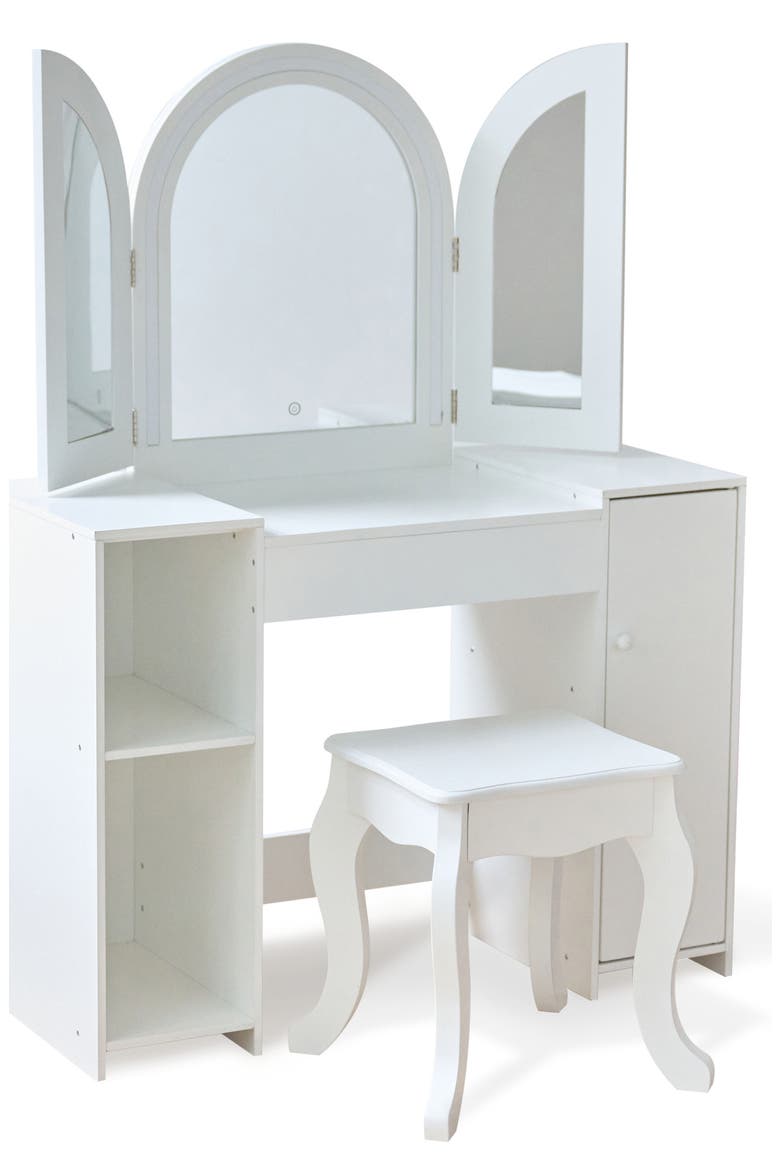 Deluxe Glow Wooden Vanity Table & Stool Set, Alternate, color, WHITE