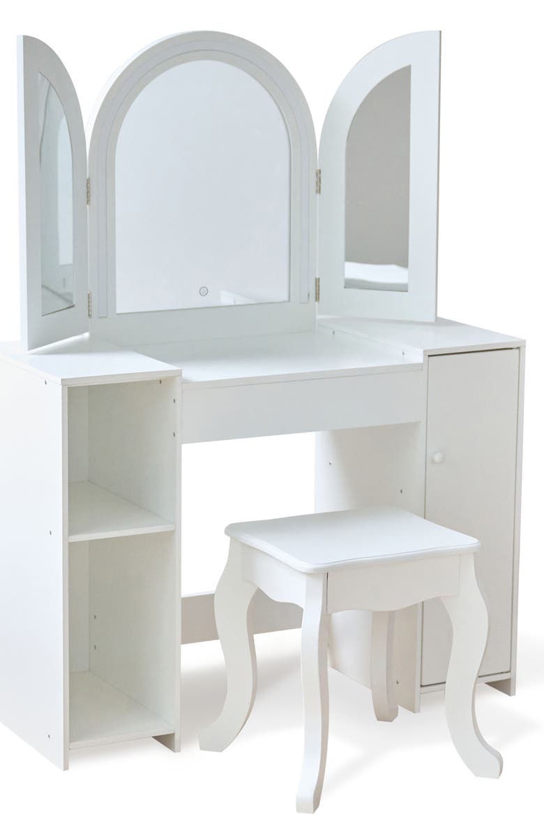 Teamson Kids Deluxe Glow Wooden Vanity Table & Stool Set, Alternate, color, White