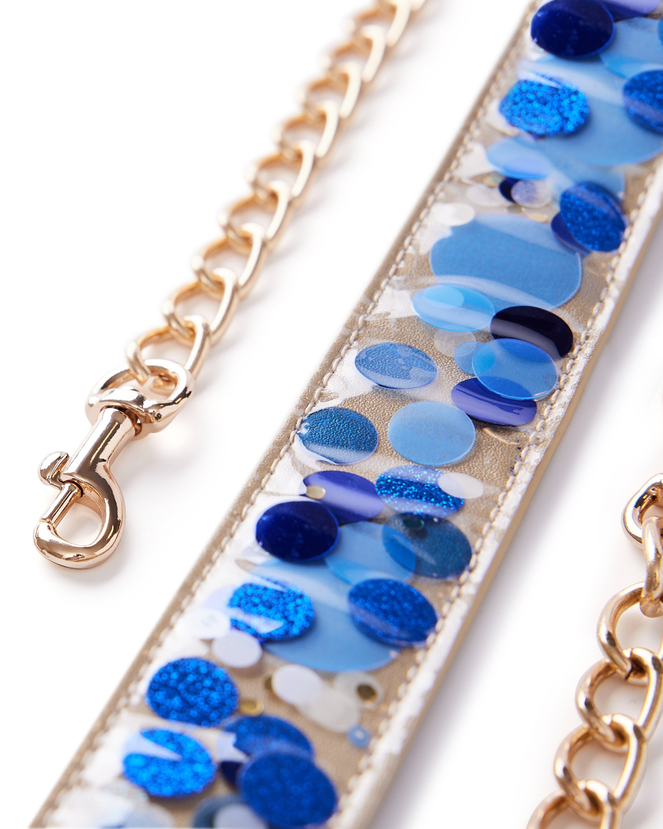 True Blue Confetti Adjustable Belt Bag Strap - 48-Inch Gold Chain with Vegan Leather Trapped Confetti for Cooper Crossbody and Stadium Clear Bag, Alternate, color, Blue