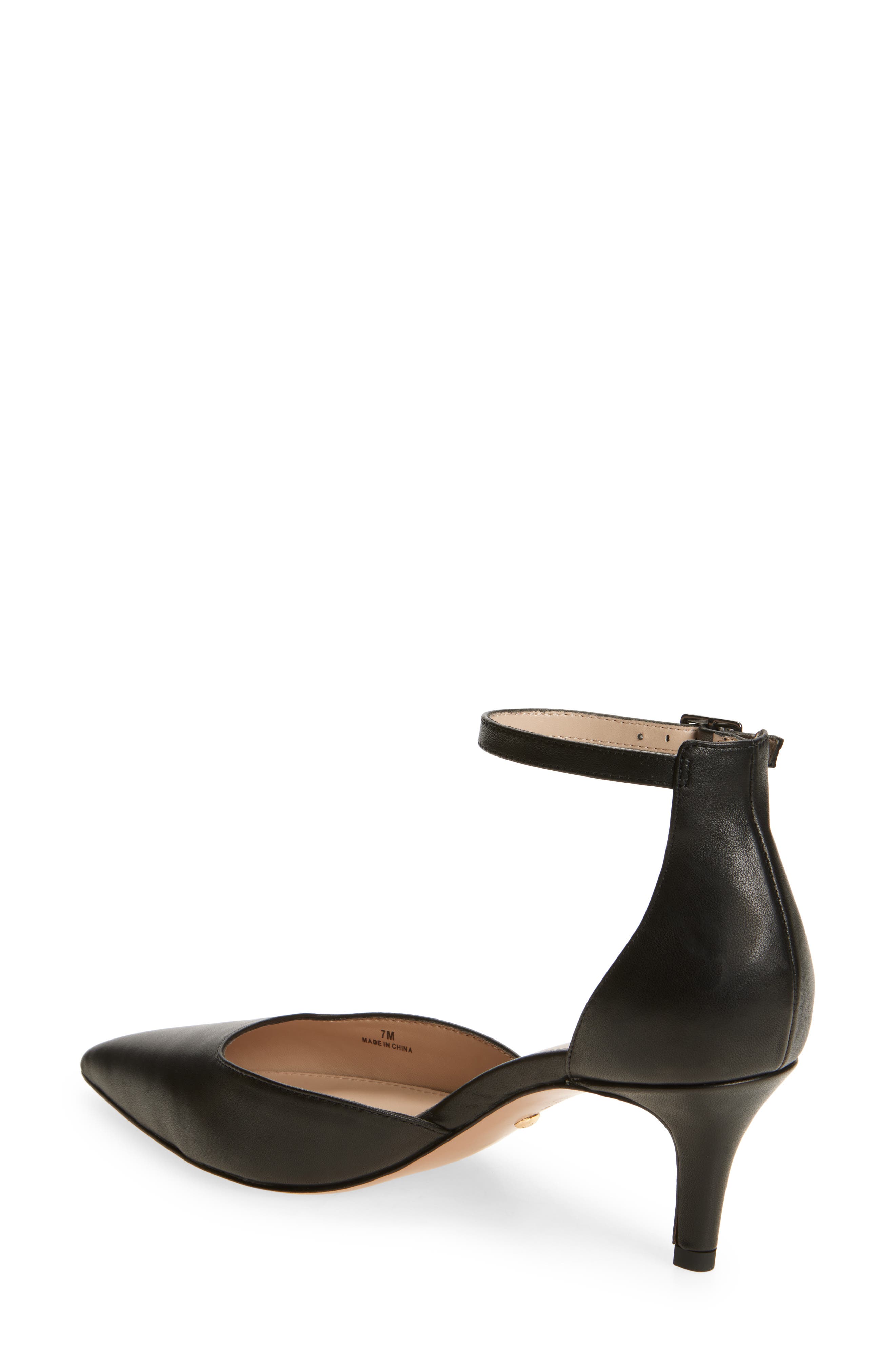 Pelle Moda Kendal Ankle Strap Pointed Toe Kitten Heel Pump, Alternate, color, Black