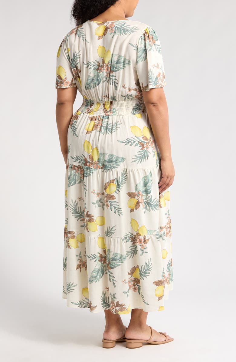 Renee C Lemon Print Midi Dress, Alternate, color, Taupe