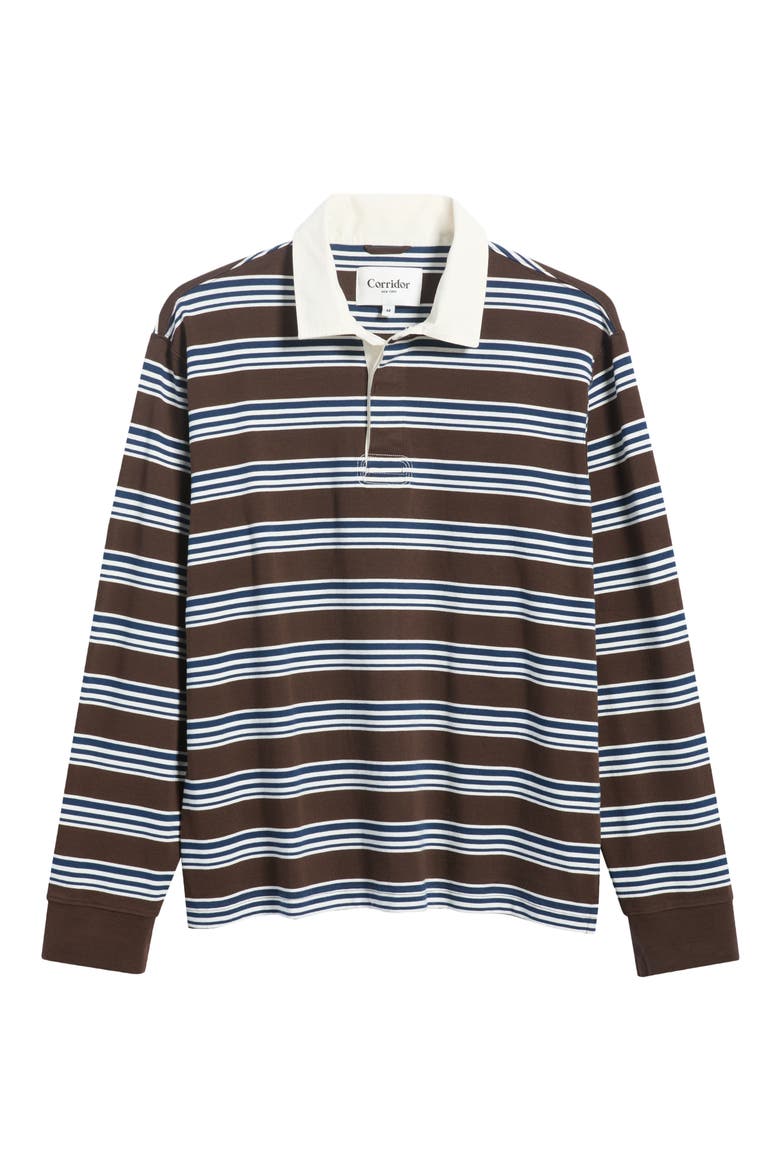 Mini Stripe Cotton Rugby Shirt, Main, color, BROWN