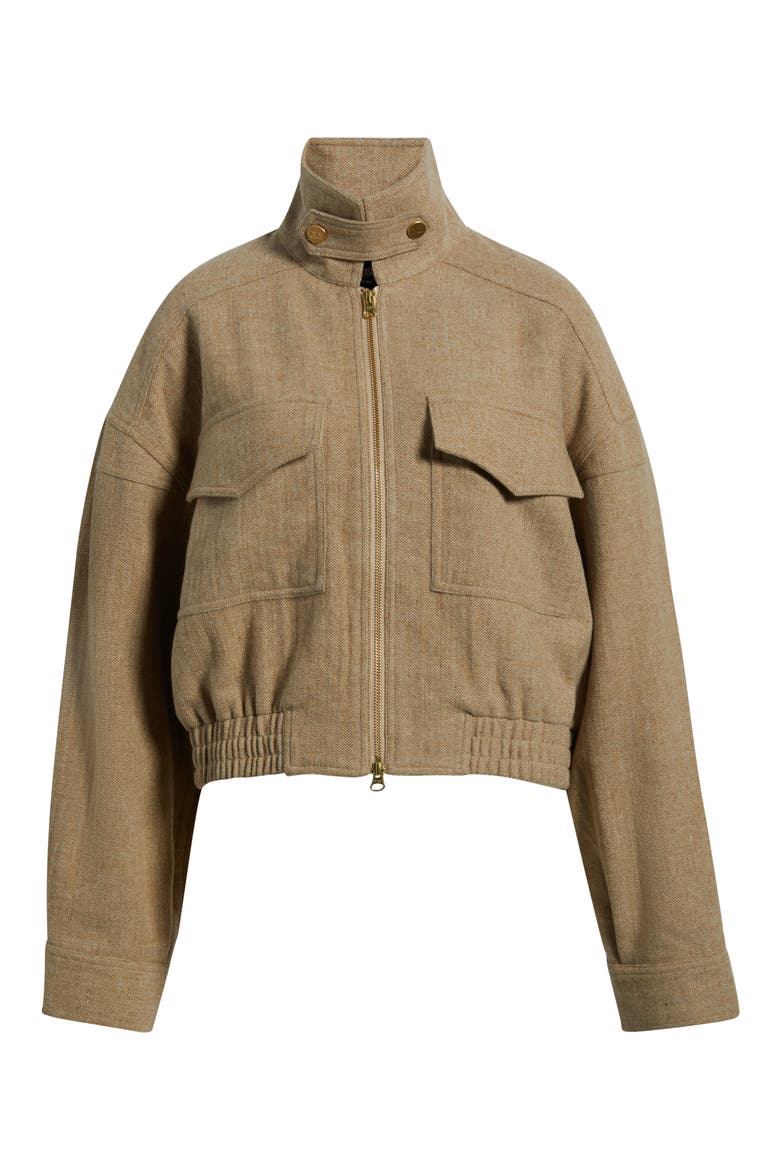 Herringbone Funnel Neck Wool Blend Jacket, Main, color, CAMEL