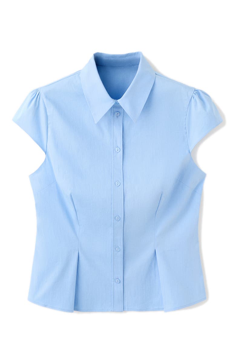 Fitted Short Sleeve Button-Up Shirt, Alternate, color, SKY BLUE