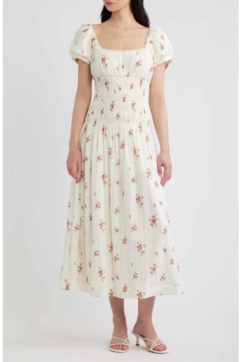 Riva Shirred Midi Dress, Main, color, MAVEN