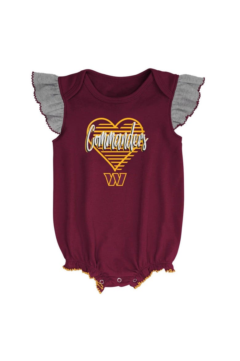 Girls Newborn & Infant Burgundy/Heathered Gray Washington Commanders All The Love Bodysuit Bib & Booties Set, Alternate, color, Burgundy