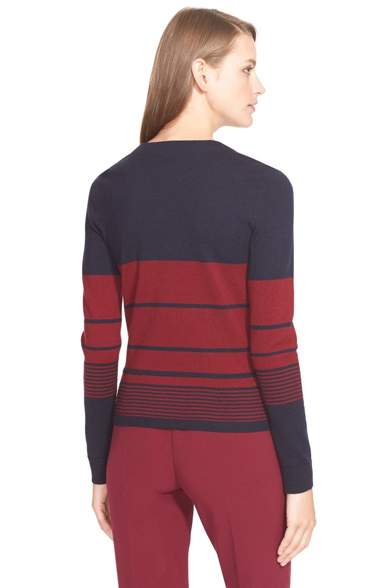 Stripe Asymmetrical Peplum Merino Sweater, Alternate, color, RED AGATE LYON STRIPE