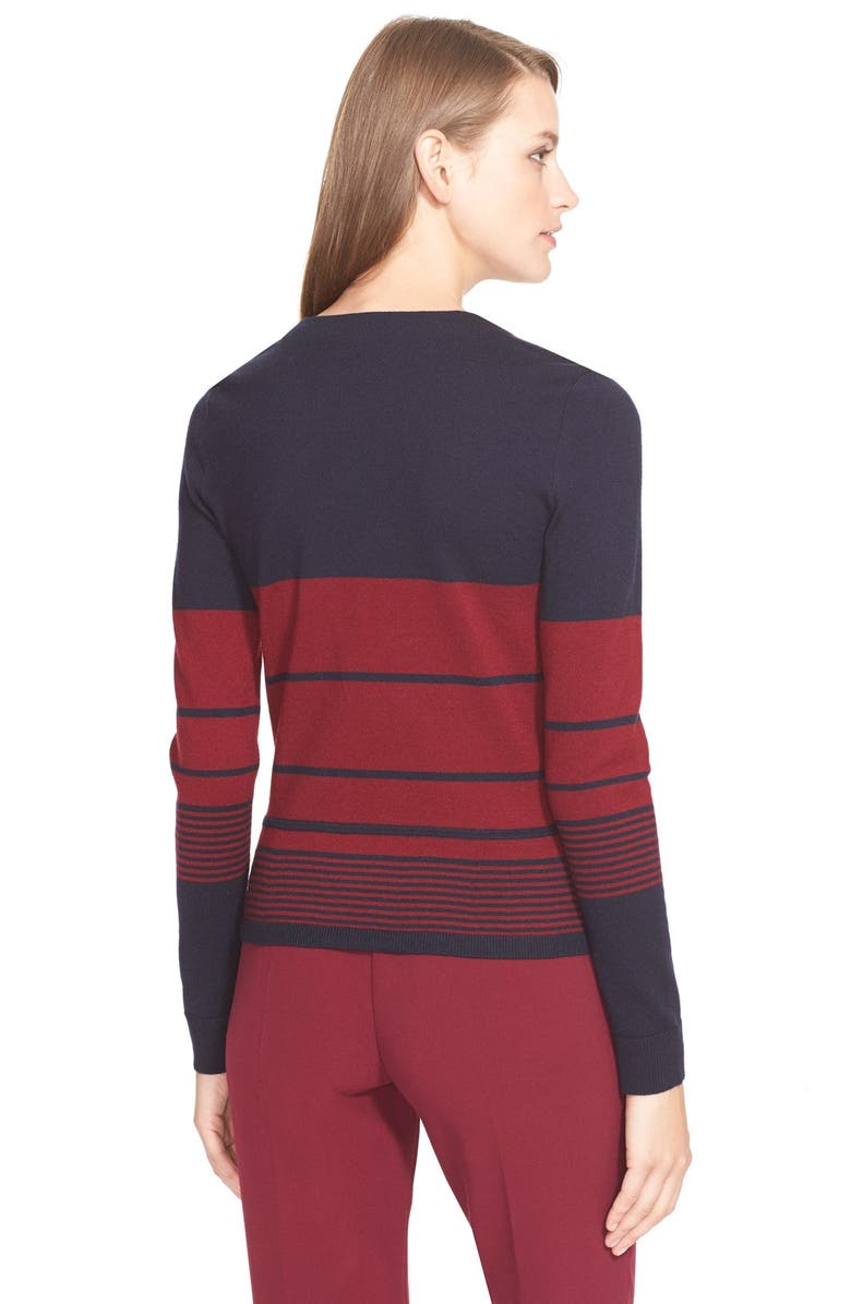 Tory Burch Stripe Asymmetrical Peplum Merino Sweater, Alternate, color, 