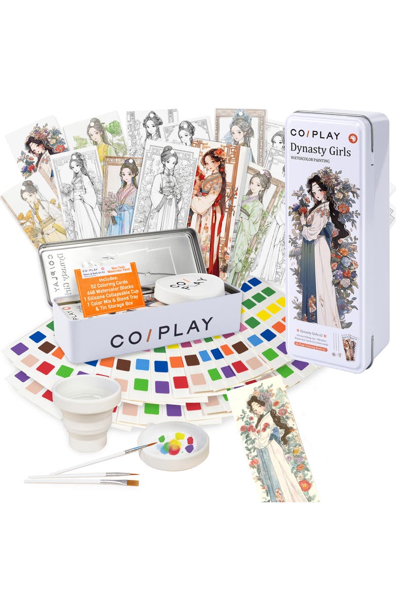 COIPLAY Watercolor Painting Art Kit, Dynasty Girls, Tin Box, Kids 6+, Main, color, Multicolored