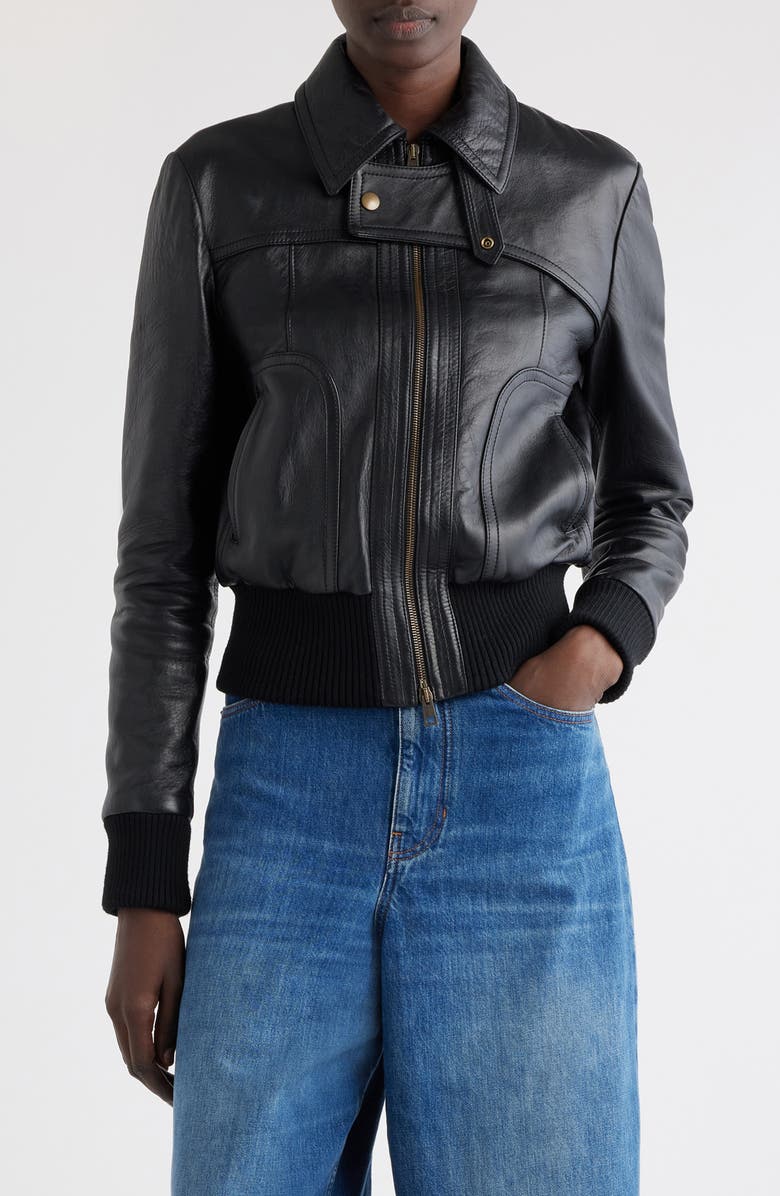 Chloé Sheepskin Leather Bomber Jacket, Main, color, 