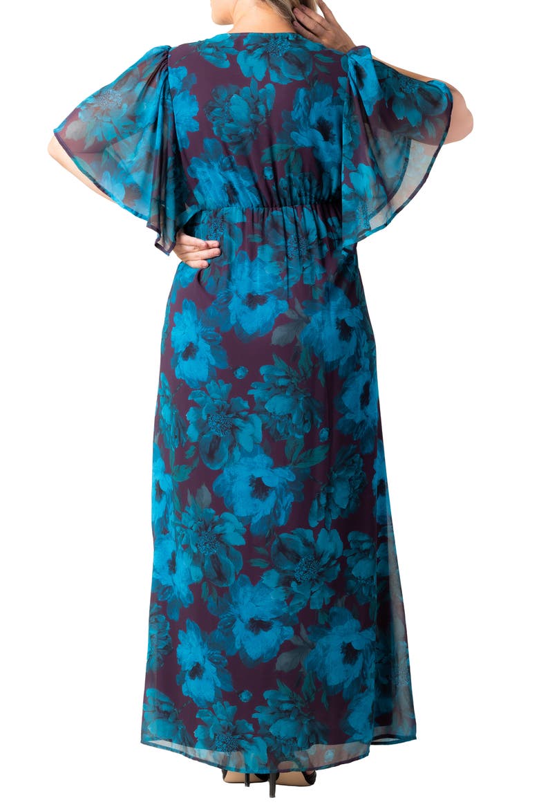 Carmella Flutter Sleeve Gown, Alternate, color, TEMPTING TEAL FLORALS