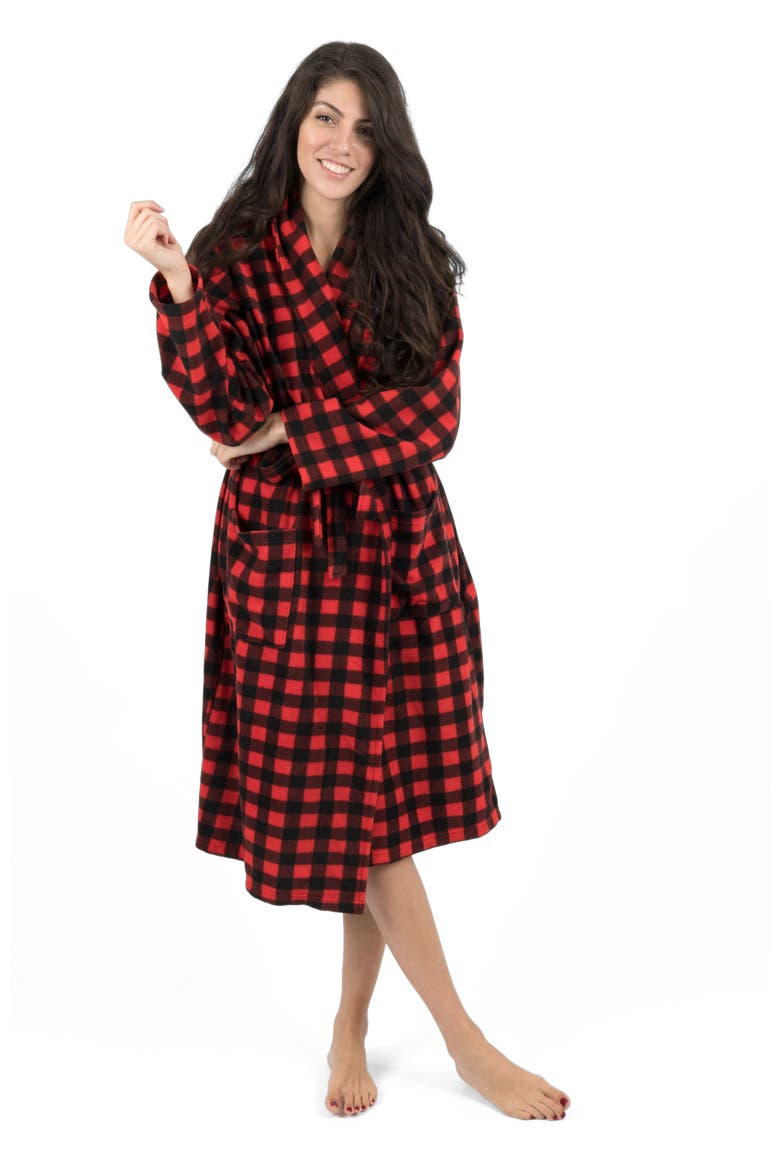 Women's Micro Fleece Robe, Alternate, color, Plaid Black & Red