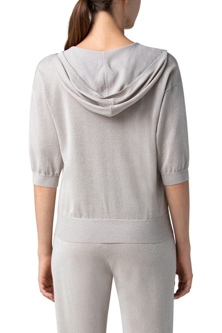 Metallic Silk & Organic Cotton Hooded Sweater, Alternate, color, GREIGE