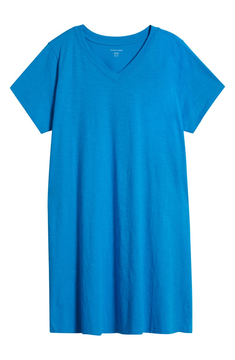 Eileen Fisher V-Neck Organic Cotton T-Shirt Dress, Alternate, color, Oahu Blue