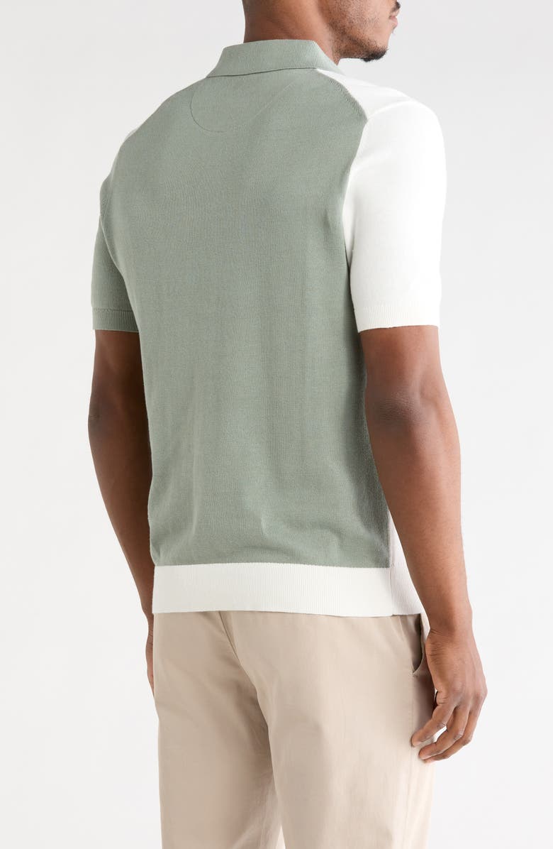 DENIM AND FLOWER Geometric Cotton Knit Polo, Main, color, Off White W/ Green