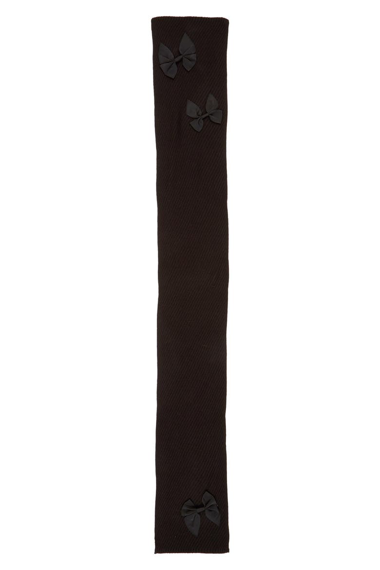 bow rib knit scarf, Alternate, color, BLACK