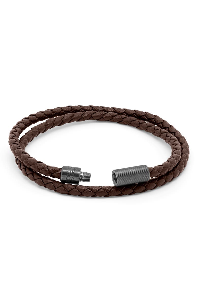 Tateossian Men's Pop Rigato Braided Leather Bracelet, Alternate, color, Brown