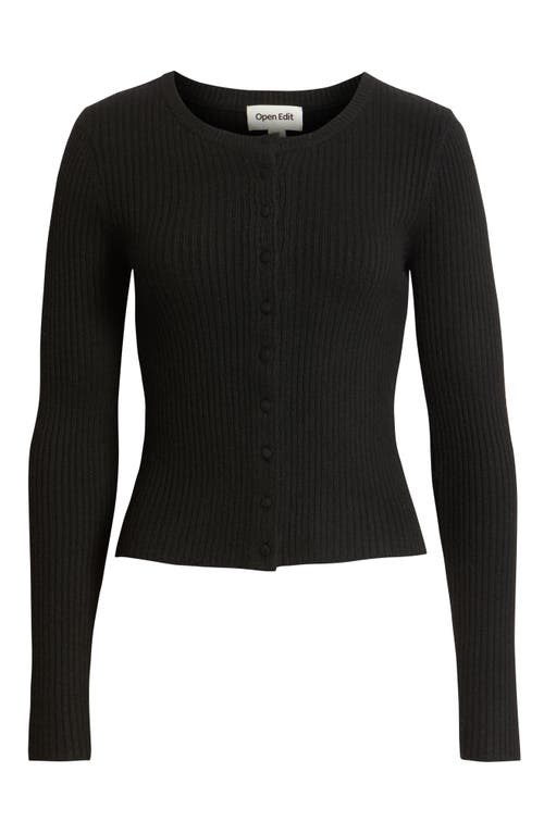 Open Edit Ribbed Crewneck Cardigan In Black