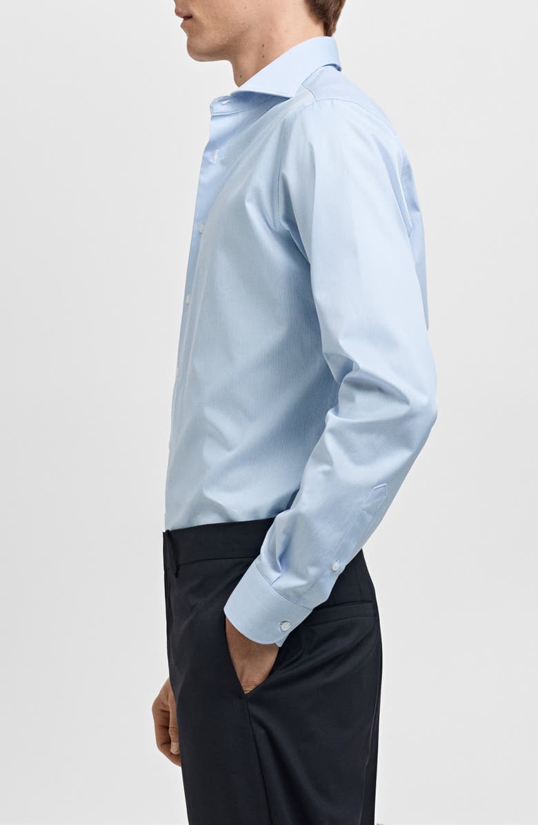 MANGO Slim Fit Pinstripe Button-Up Shirt, Alternate, color, Sky Blue