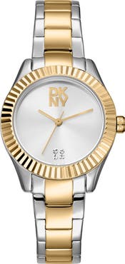 DKNY Logo Ridged Bezel Bracelet Watch, 30mm