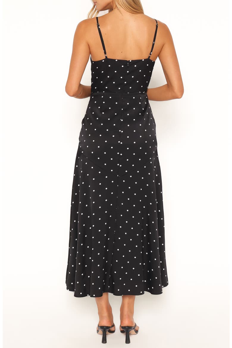 Eluna Ruched Plunge Neck Polka Dot Midi Dress, Alternate, color, BLACK/ CREAM POLKA DOT