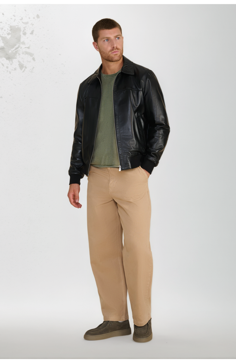 Furniq UK Mason Leather Bomber Jacket, Alternate, color, Black