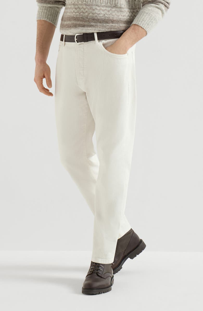 Brunello Cucinelli Garment-dyed comfort denim five-pocket trousers, Main, color, White