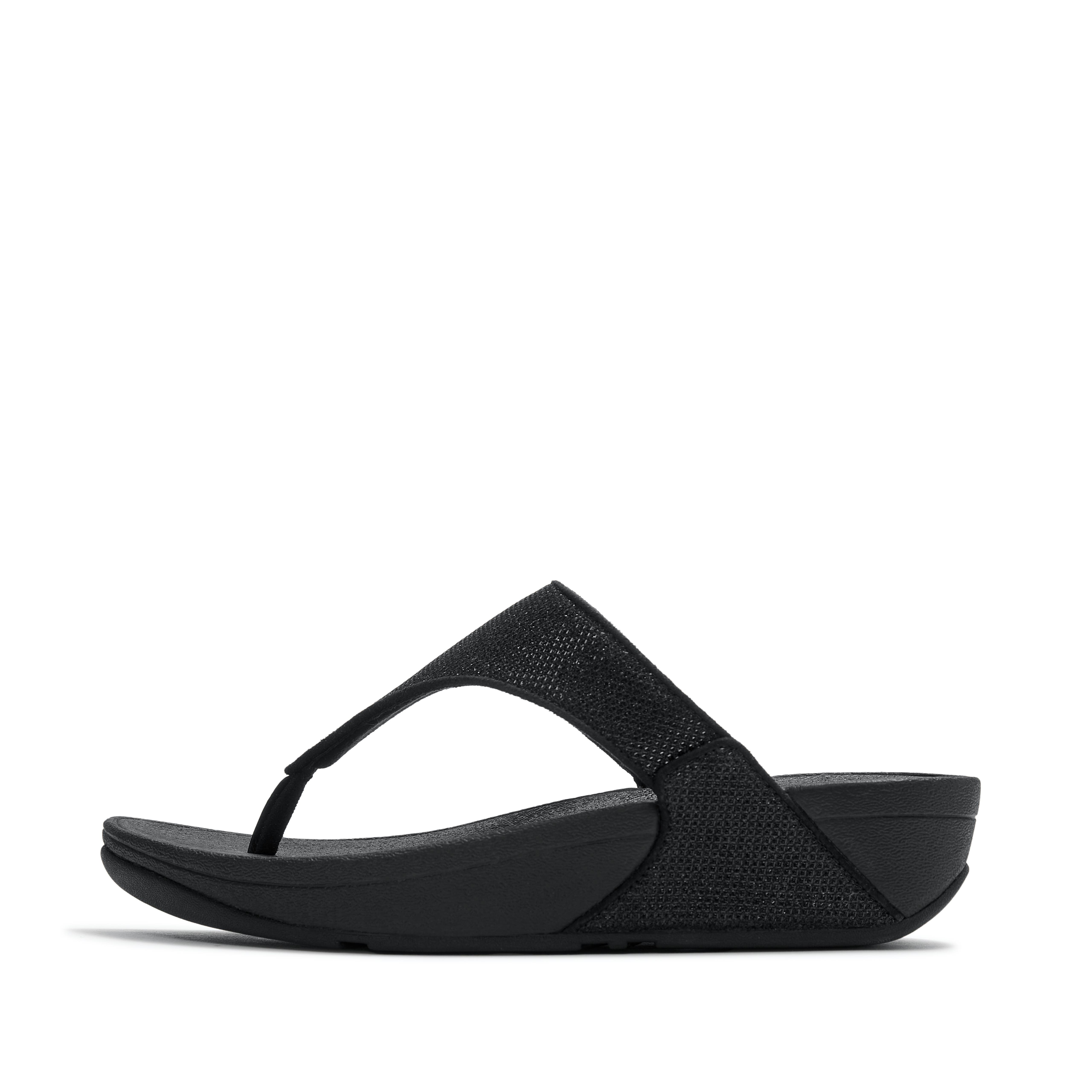 FitFlop Lulu Shimmerglitz Toe Post Sandals, Alternate, color, Black