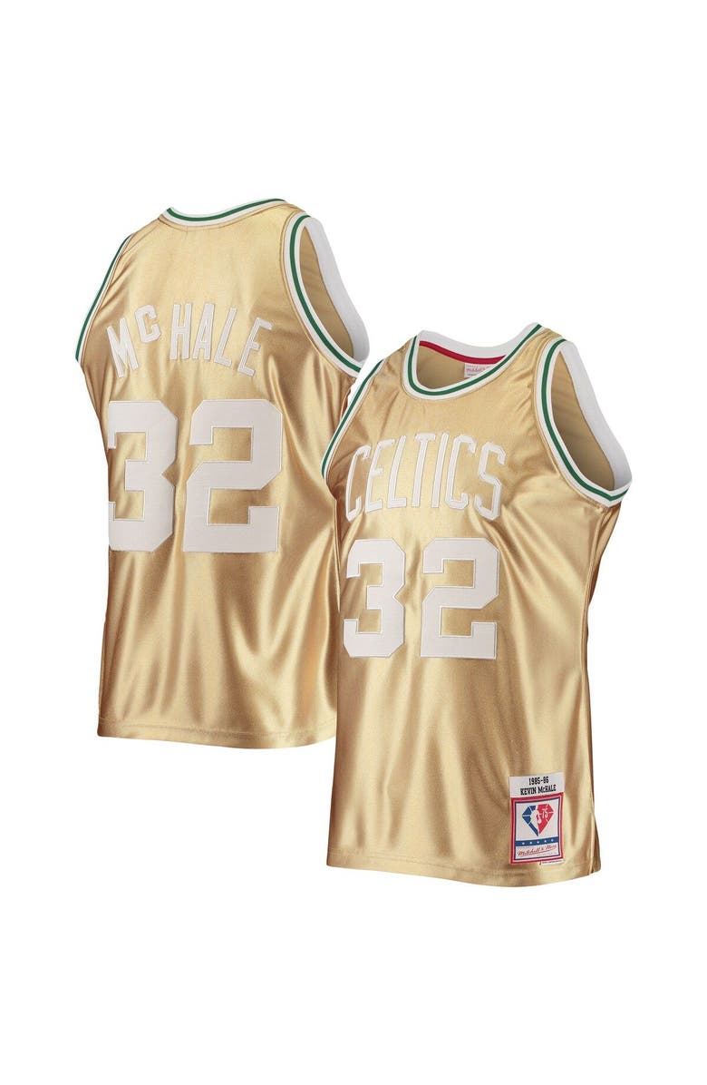 Mitchell & Ness Men's Mitchell & Ness Kevin McHale Gold Boston Celtics 75th Anniversary 1985/86 Hardwood Classics Swingman Jersey, Main, color,
