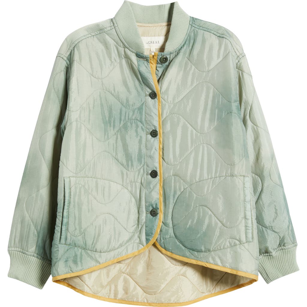 The Great . The Quilted Liner Jacket In Mottled Green