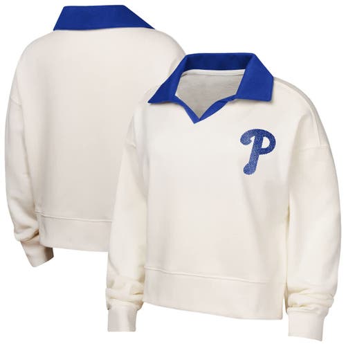 Outerstuff Kids'  Girls Youth White Philadelphia Phillies Ballpark Hit Collared V-neck Pullover Sweatshirt