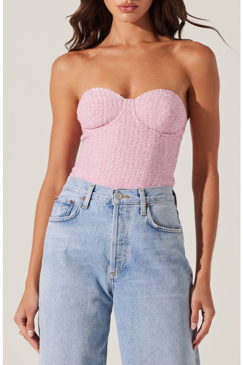 Indie Strapless Tweed Corset Top, Main, color, PINK