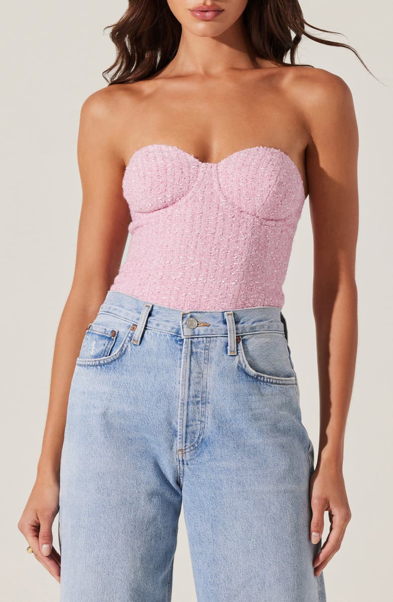 ASTR the Label Indie Strapless Tweed Corset Top, Main, color, 