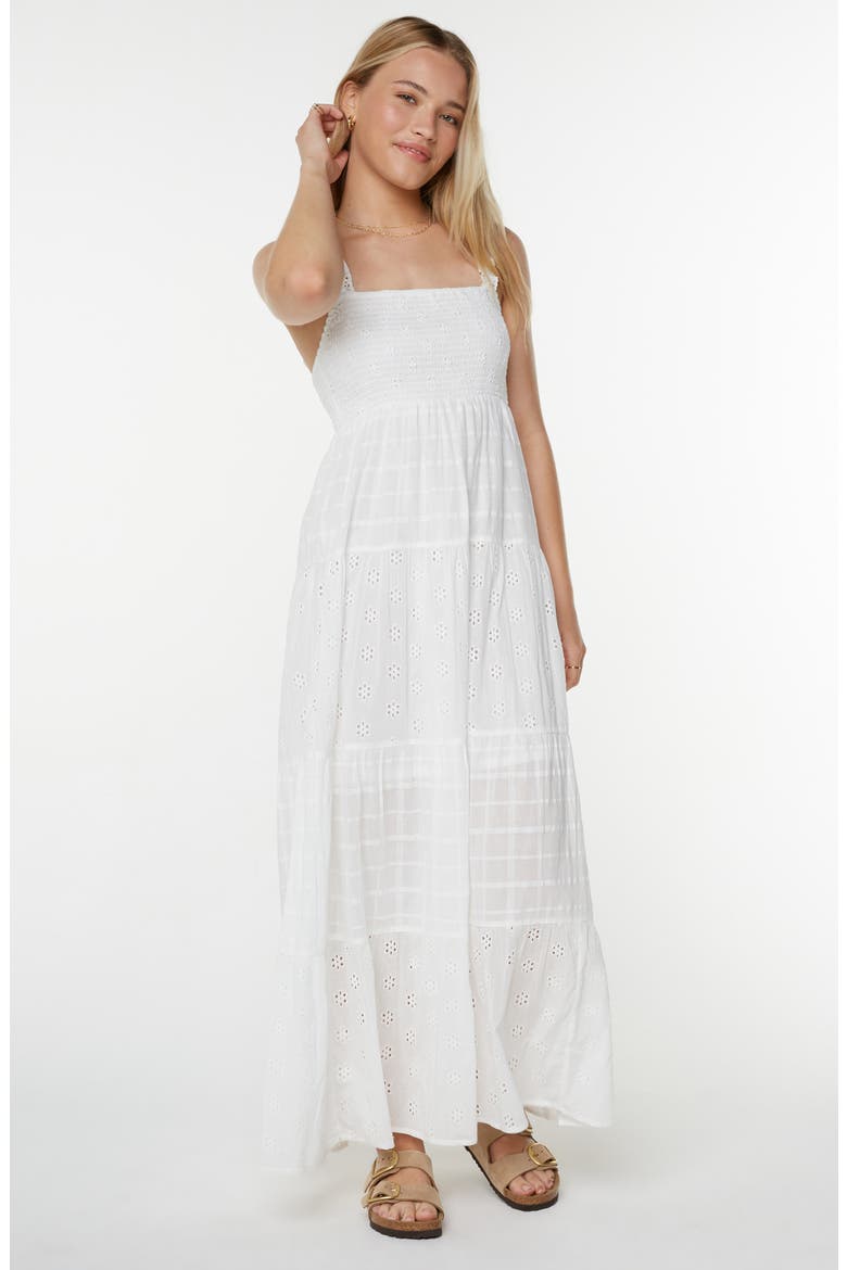 Lily Bloom Eyelet Ruffle Maxi Dress, Alternate, color, SNOW WHITE SOLID