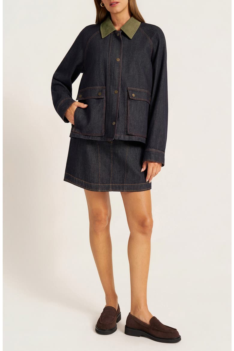 Marley Corduroy Collar Denim Jacket, Alternate, color, DENIM/ OLIVE