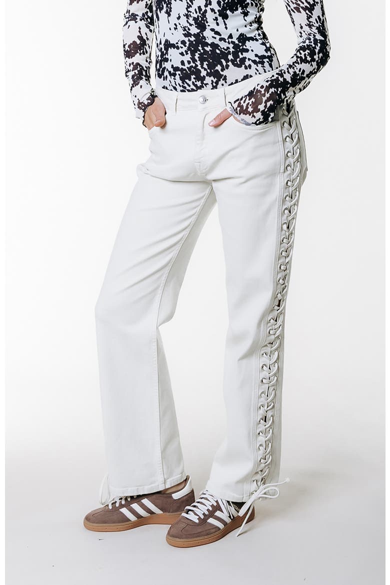Jones Braided Straight Leg Denim Pants, Main, color, White